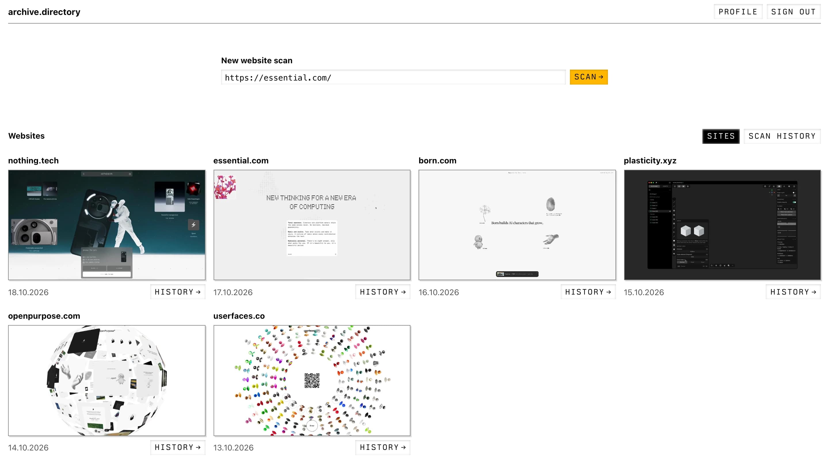 Saved websites in archive.directory